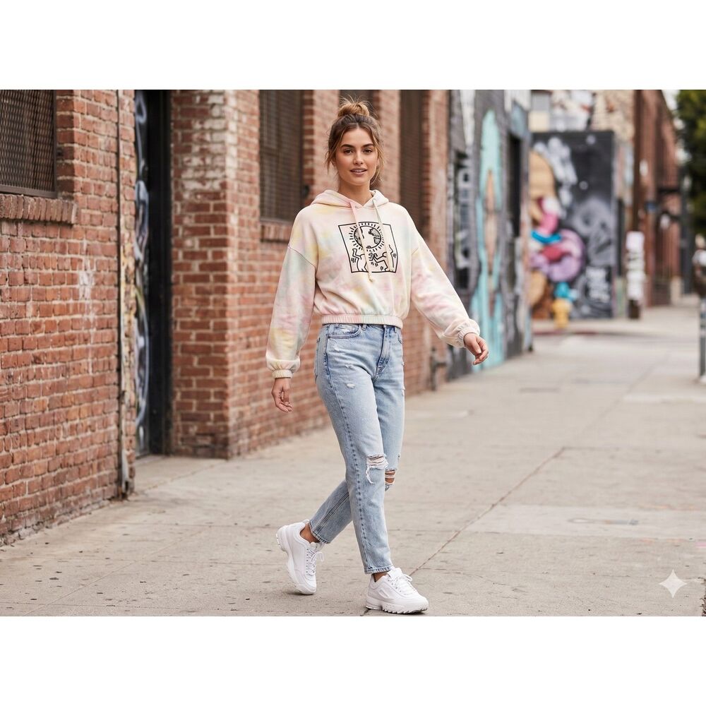 Keith‎ Haring Pastel Tie-Dye Cropped Hoodie Size L